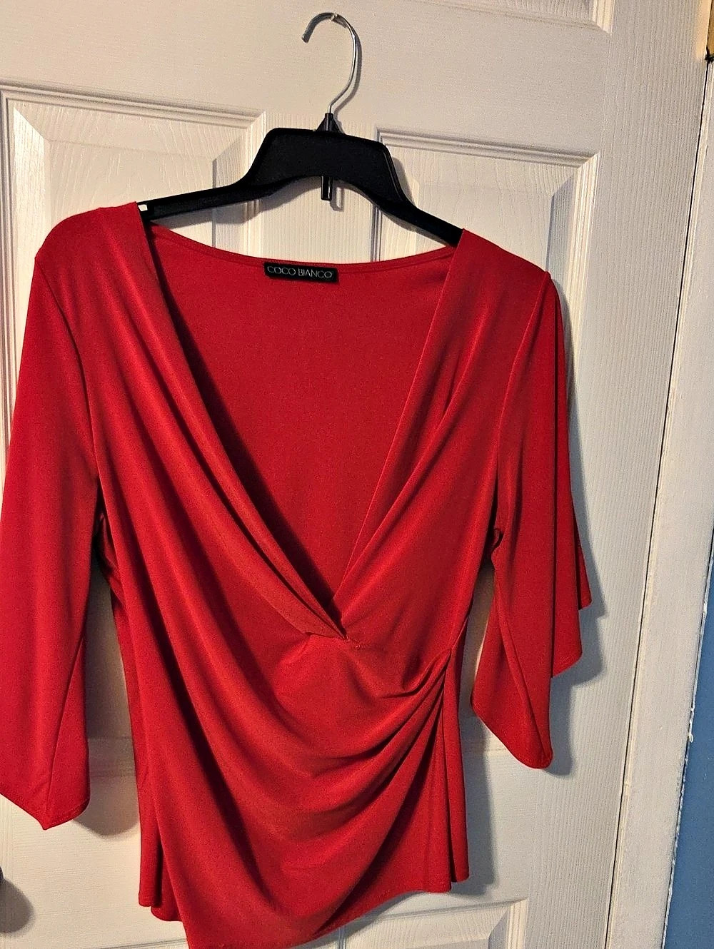 Coco Bianco Red Draped Front Blouse Like New